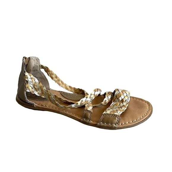 B.O.C. BORN CONCEPT Metallic Gold Silver Woven Leather Flat Sandals 7 - Picture 3 of 12